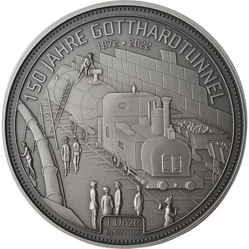 Deutscher Münzexpress, Münzen, 150 J. Gotthardtunnel, Silber, (999.90, 2022)