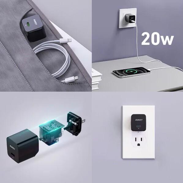 Actual product image Aukey PA-Y20S Black Mini Charger 1xUSB-C 20W PD Power Supply (20 W)
