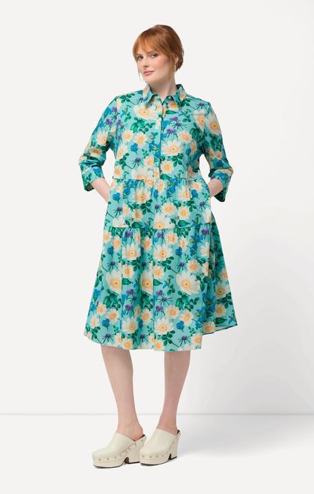 Image du produit Ulla Popken Robe chemisier, fleurs, coupe évasée, manches 3/4 (50, 52)