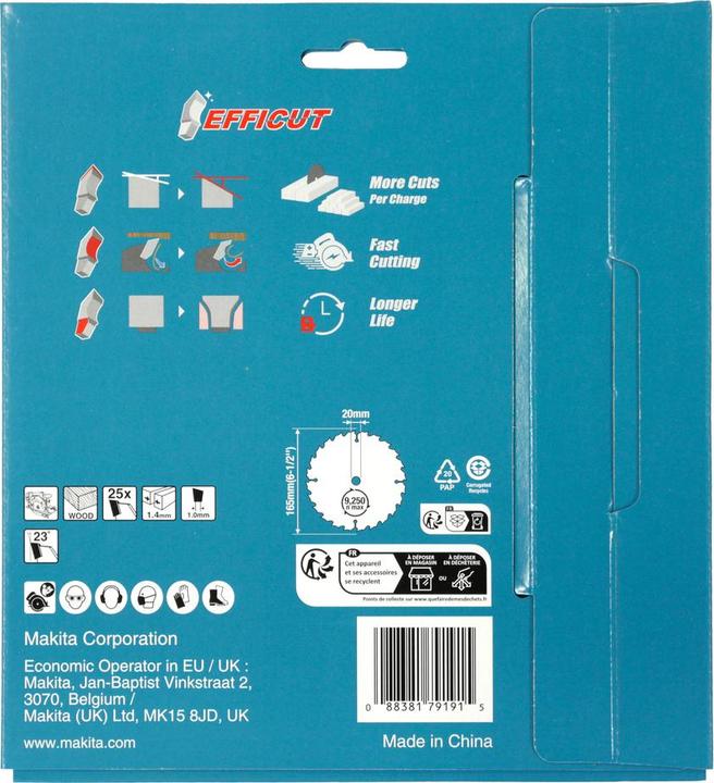 Actual product image Makita B-62985-2 TCT saw 165X1.4X20mm 23° T25 EFFICUT 2 pcs.
