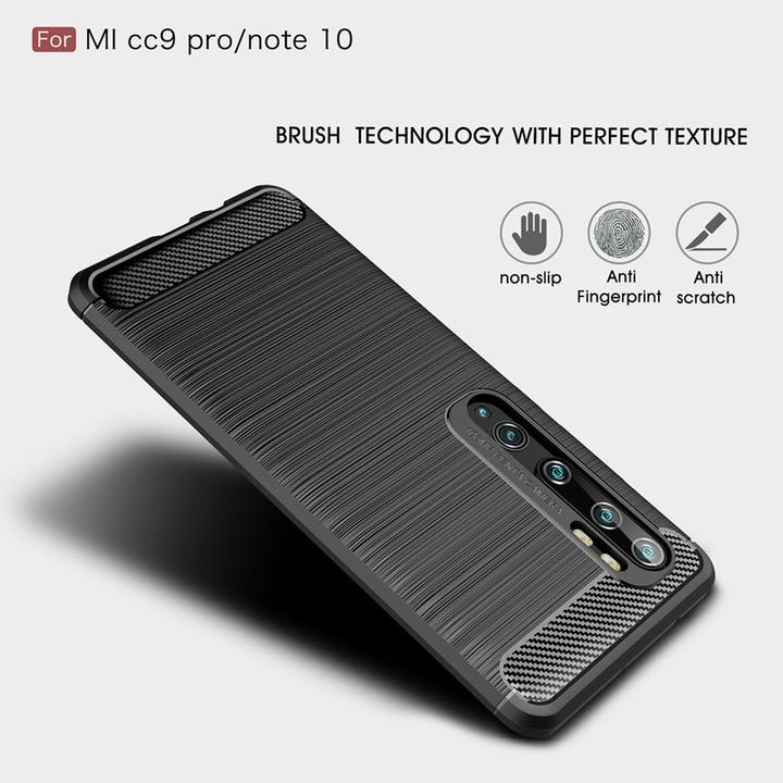Produktbild König Design Hülle Handy Schutz für Xiaomi Mi Note 10 Case Cover Bumper Carbon Optik Grau (Xiaomi Mi Note 10)