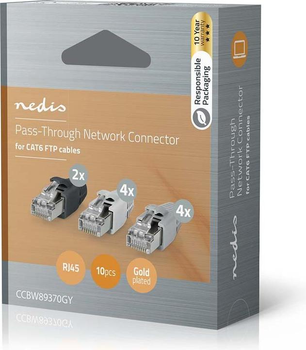 Immagine prodotto Nedis CCBW89370GY Spina RJ45 passante FTP CAT6 fissa/stranded diritta placcata oro 10 pz. (FTP, CAT6, 10 m)