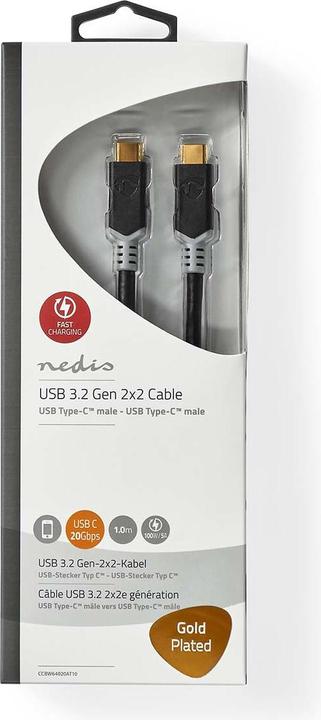 Productafbeelding Nedis USB-C kabel, 20Gbps, 100W PD, 1m (1 m, USB 4.0, 100 W)