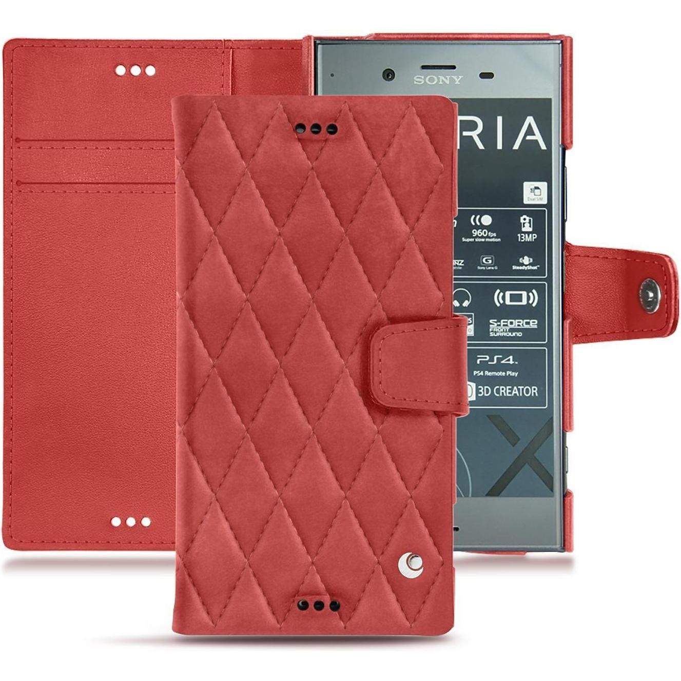 Noreve Lederschutzhülle Wallet (Sony Xperia XZ1), Smartphone Hülle, Rot