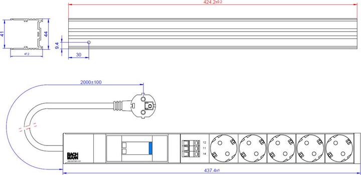 Produktbild Bachmann 48,26cm 19Zoll 1HE 5xCEE7/3 1xSPD Citel 2,0m H05VV-F 3G1,50mmy schwarz (5x, CEE 7/3, 2 m)