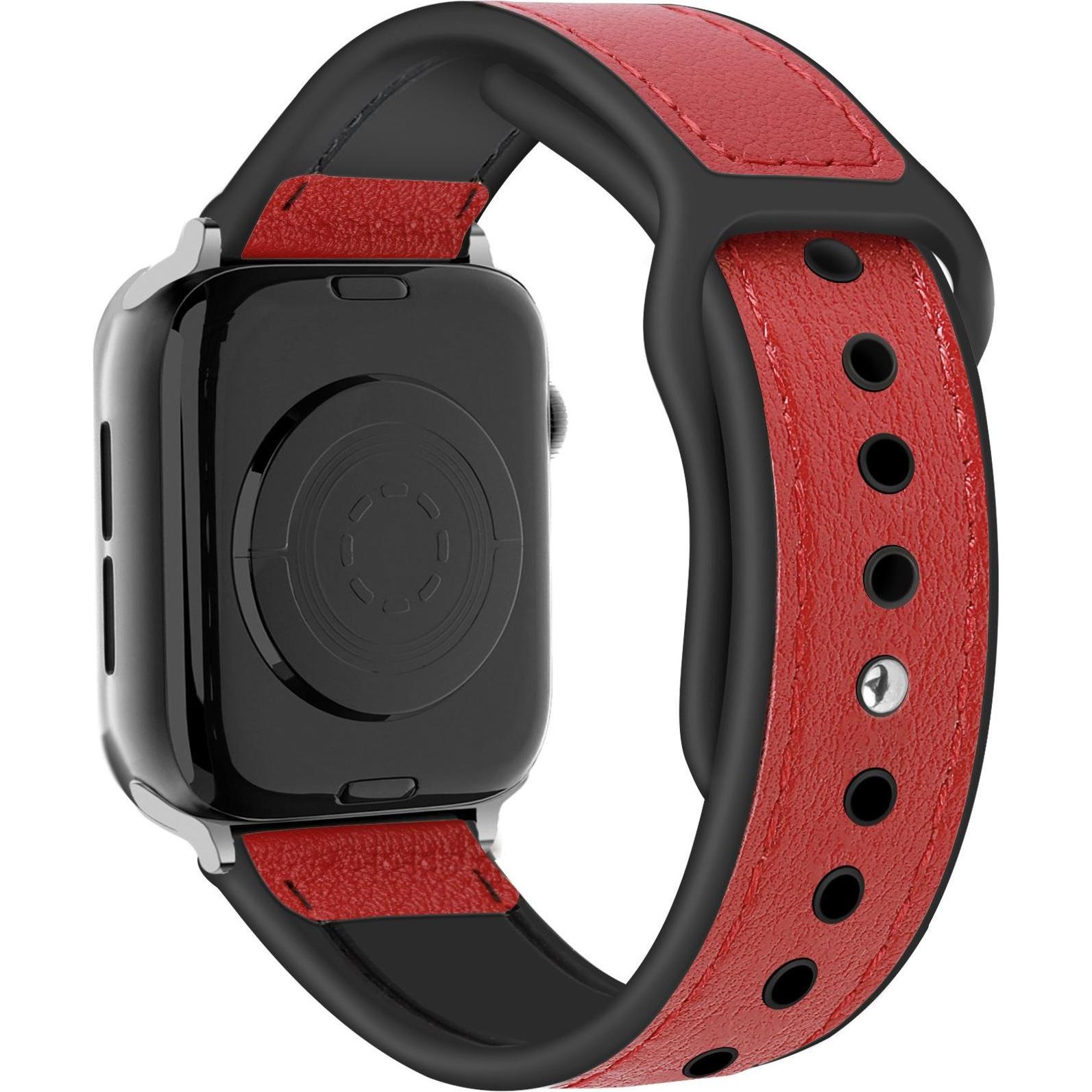 Thumbnail - Strap-it Leder-Hybridarmband (Leder und Silikon, Apple Watch), Uhrenarmband, Rot