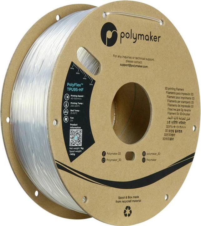 Produktbild Polymaker PD03003 TPU95-HF Filament TPU, Flexibles Filament flexibel, Highspeed Filament, UV-bestän (TPU, 1.75 mm, 1000 g, Transparent)