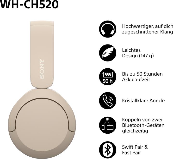 Actual product image Sony WH-CH520 (No noise cancellation, 50 h, Wireless)