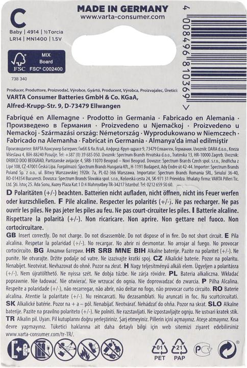 Produktbild Varta Longlife Power (ehem. High Energy) Baby C Batterie 4914 10x 2er Blister (20 Stk., C, 7800 mAh)