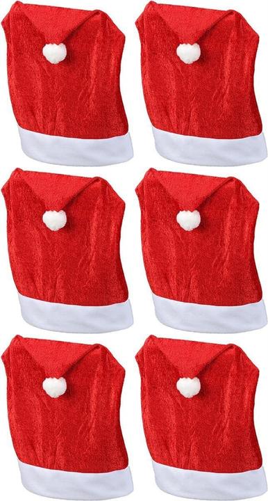 Actual product image Novaliv Christmas Chair Covers Set of 6 I Velvet I Red I Father Christmas Hat I Chair Covers Dining Room (65 x 48 x 65 cm)