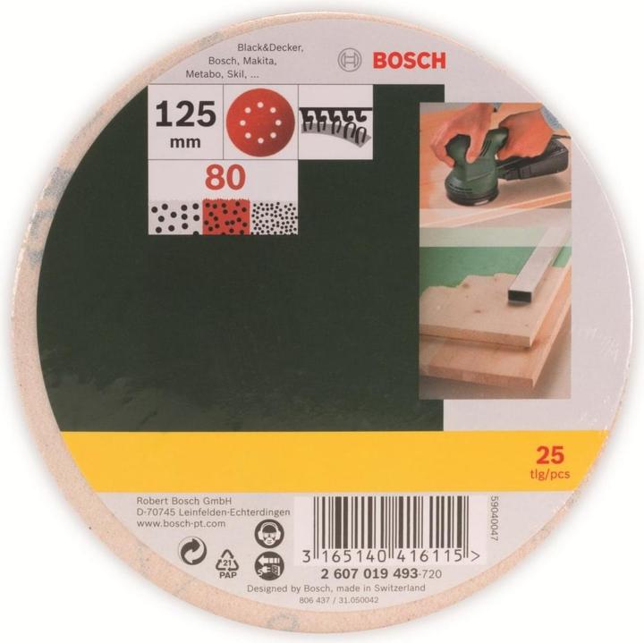 Produktbild Bosch Zubehör Schleifblatt-Set für Exzenterschleifer, 25-teilig, 8 Löcher, 125 mm, 80 (80)