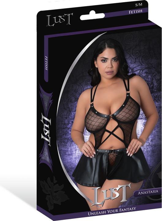 Produktbild Male Power Anastasia - Cami Open Scrotch Skirt Panty and Bra with Rings and Studs - 2X - Black (XXS)