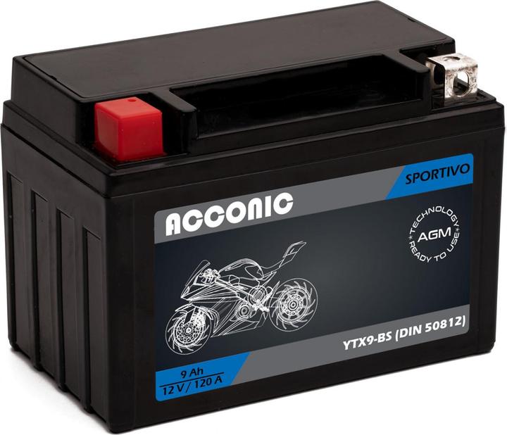 Actual product image Acconic Sportivo AGM YTX9-BS Motorradbatterie 9Ah 12V (DIN 50812) (12 V, 9 Ah)