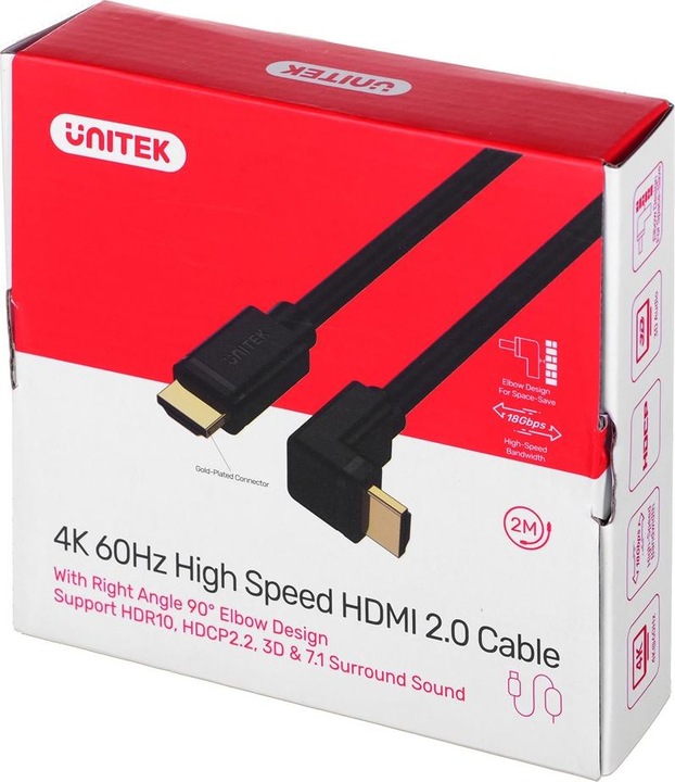 Produktbild Unitek Y-C1002 HDMI 2.0 90° 4K60HZ 2M Kabel Schwarz (2 m, HDMI)