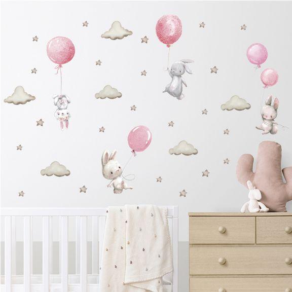 Image du produit Konjac Sponge ROOM Decor SIPO-WS63028 NAKLEJKI NA ŚCIANĘ KRÓLIKI BALONY RÓŻOWE