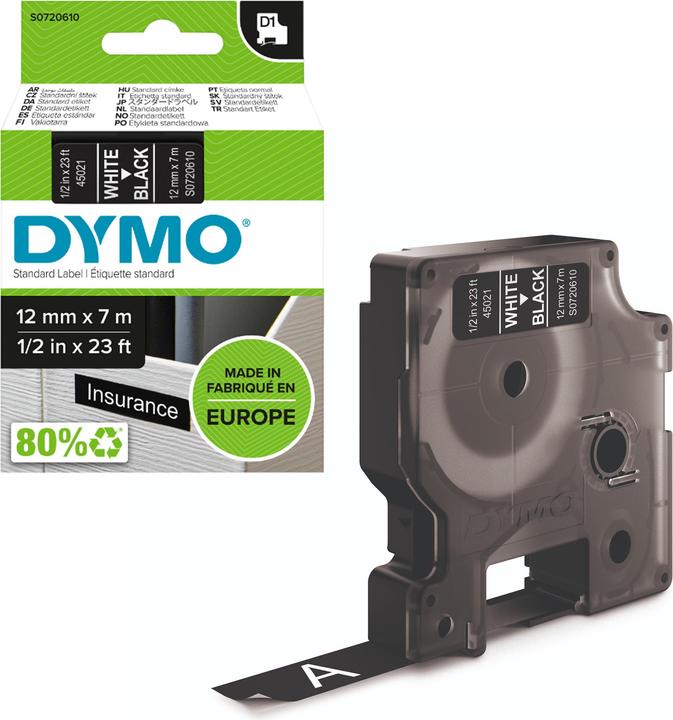 Produktbild Dymo S0720610 Standardband (1.20 cm, Weiss, Schwarz)