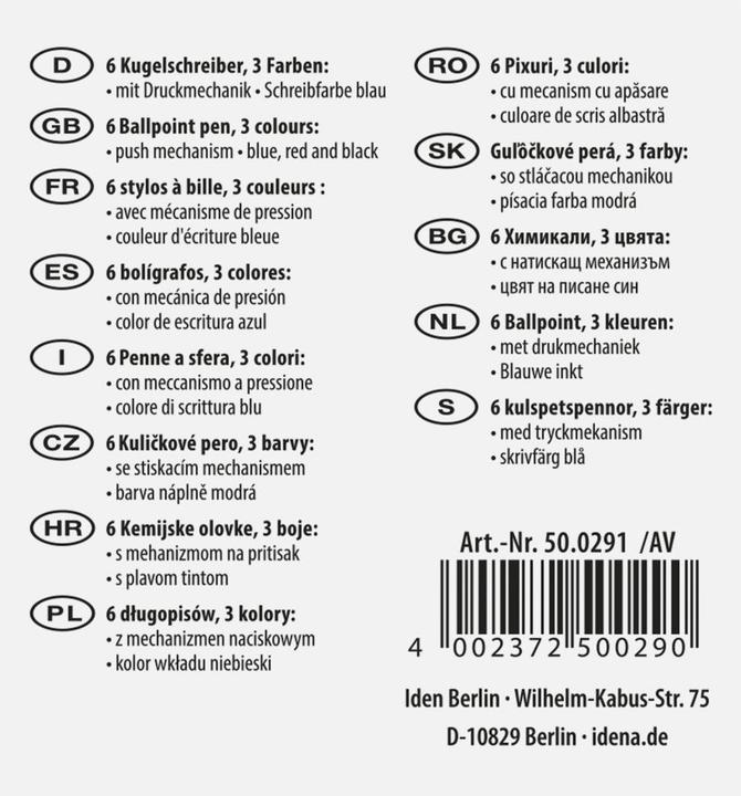 Productafbeelding Idena Biros 6st assorti, blauwe inkt (Veelkleurig, 6x)