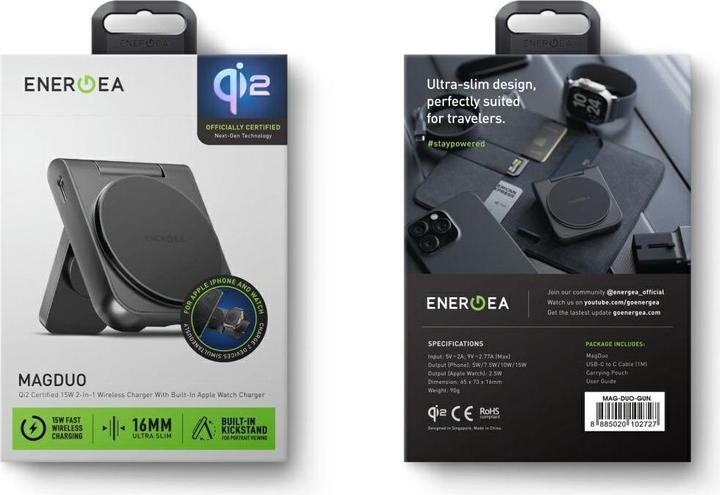 Image du produit Energea Wireless Charger Magduo 2in1 Qi2 foldable grey (17.50 W)