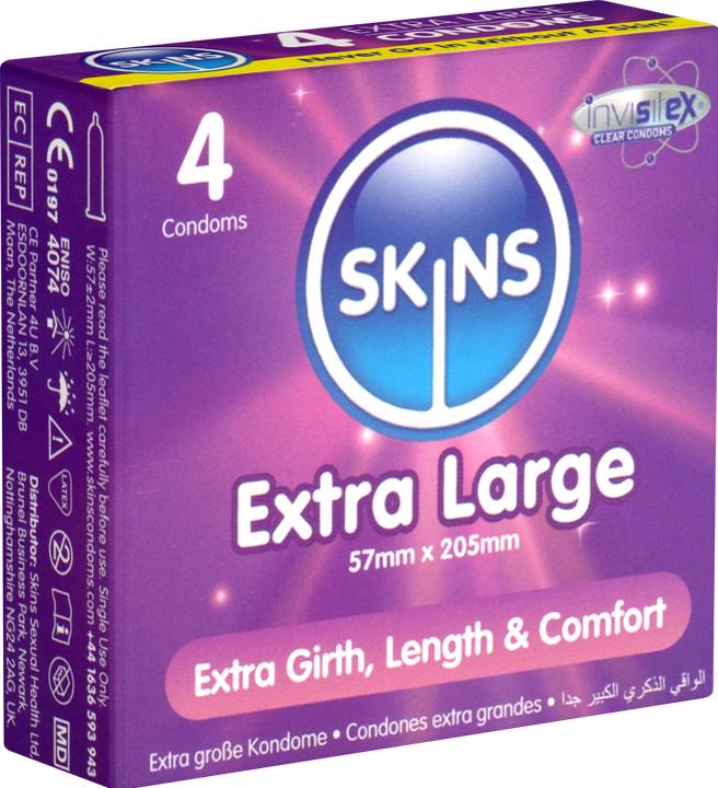 Produktbild Skins Extra Large» 4 XXL Kondome aus kristallklarem Latex - ohne Latexgeruch (4 Stk.)