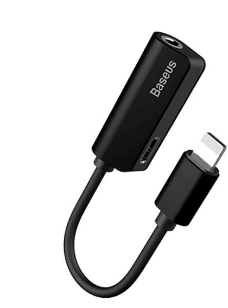 Actual product image Baseus L32 IP Male to 3.5mm+IP Female Adapter Black (3.5mm jack, Lightning)