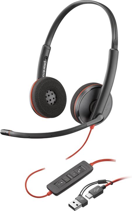Poly Blackwire 3220 Stereo USB-C-Headset +USB-C/A Adapter (Kabelgebunden, USB-C, Avaya, Cisco, Skype, Unify)