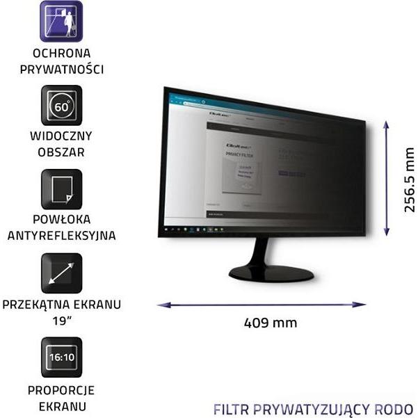 Thumbnail - Qoltec 51054 Privatizing filter RODO 19 16:10 (19.02", 16 : 10), Notebook Schutzfolie