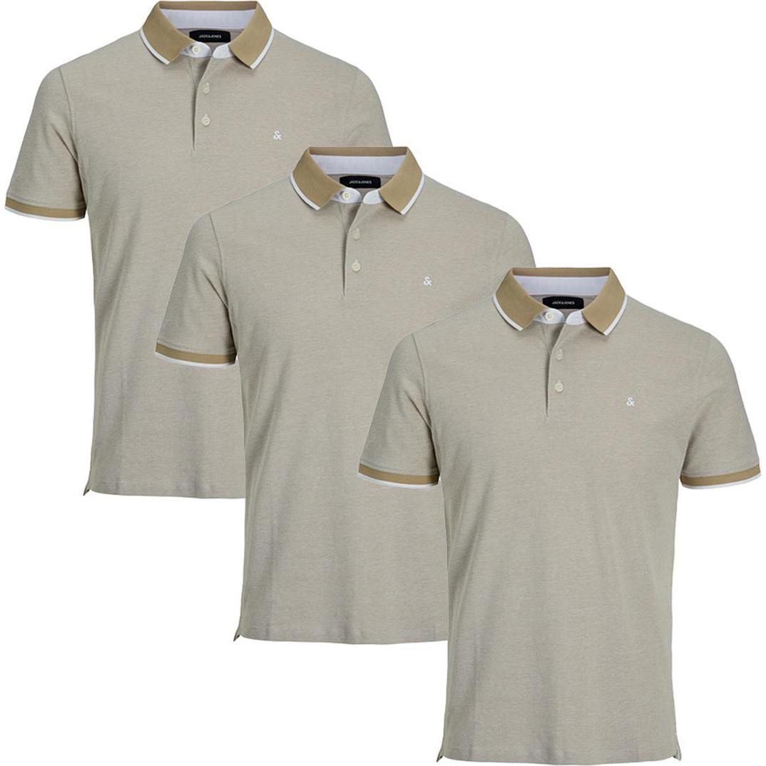 Jack & Jones, Herren, Shirt, 3er Pack Paulos - Slim Fit Poloshirt, Beige, (L)