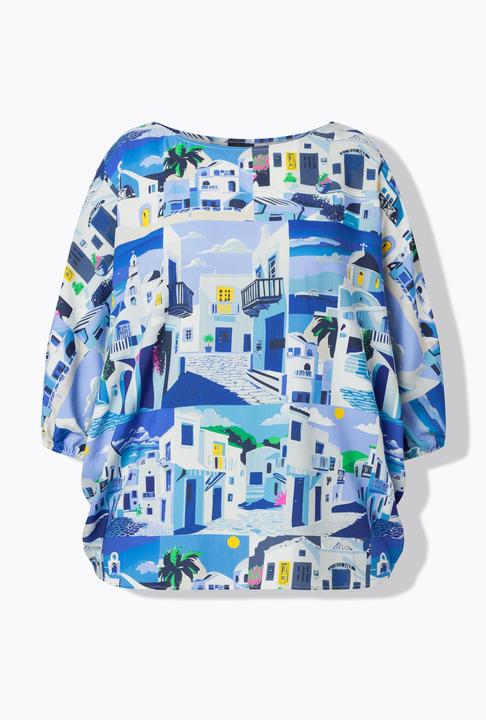 Ulla Popken Bluse, Santorini, Oversized, U-Boot-Ausschnitt, 3/4-Arm