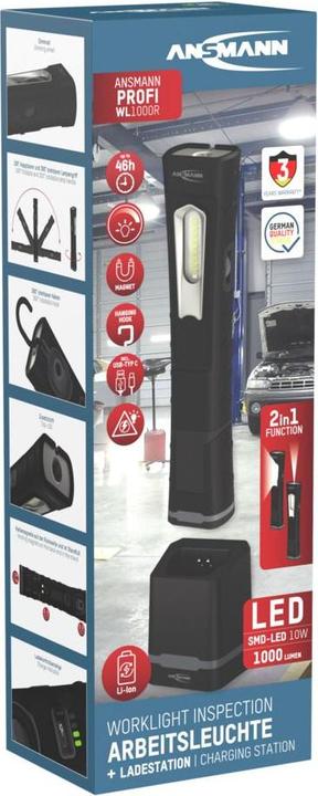 Immagine prodotto Ansmann Lampada da lavoro a batteria WL1000R, con stazione di ricarica, 1000 lm (1000 lm)