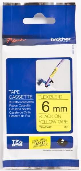 Actual product image Brother Tze-Fx611 (0.60 cm, Black, Yellow)
