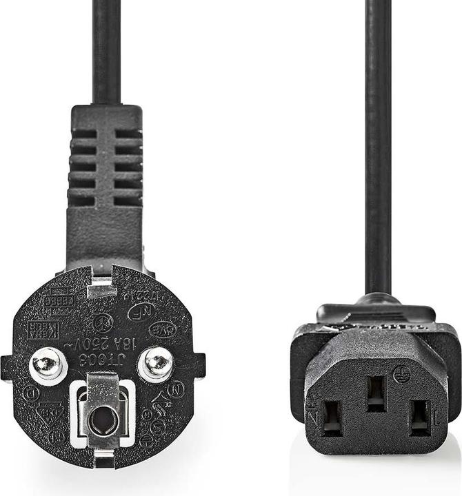Actual product image Nedis Power cable | Earthing contact plug | IEC-320-C13 | Angled | Straight | Nickel-plated | 5.00 m | (5 m)