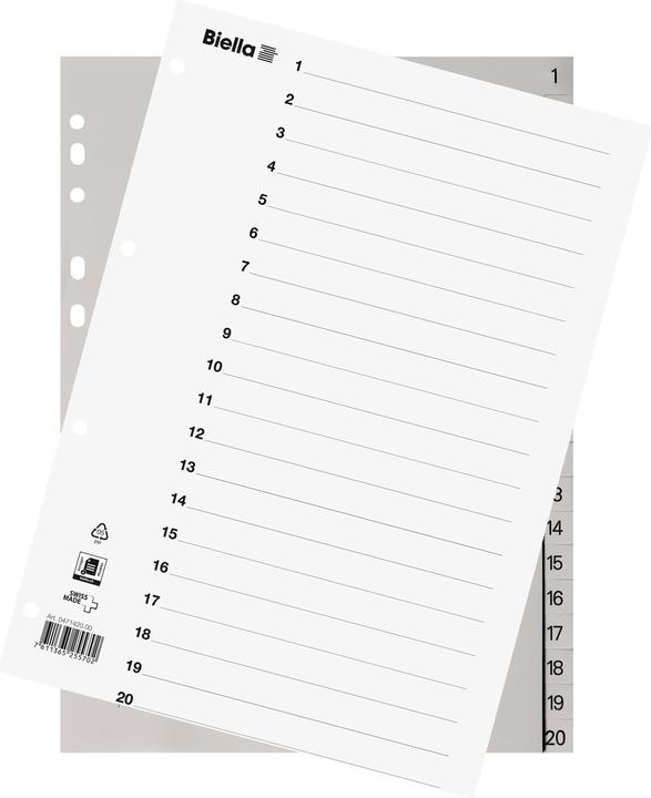 Biella Index en taille réelle en PP, gris clair, avec feuille d'index