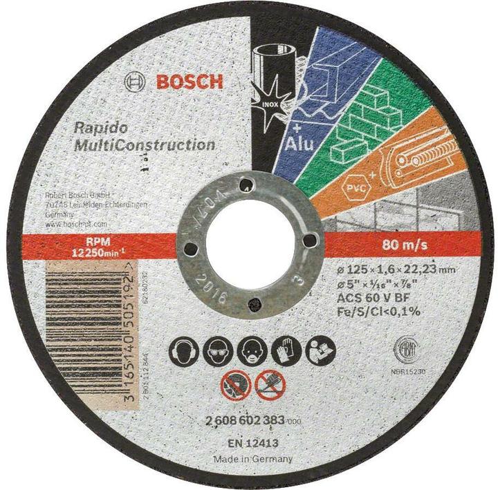 Bosch Professional Zubehör Disque à tronçonner PRO Multi Material, 125 x 1,6 x 22,23 mm