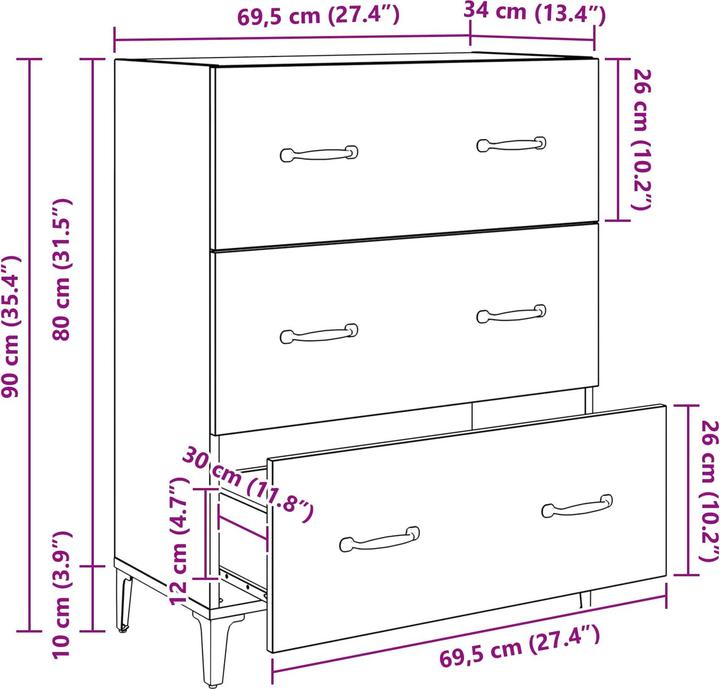 Produktbild vidaXL Sideboard-Aufbewahrung (34 x 69.50 x 90 cm)