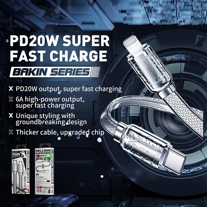 Actual product image Wekome WDC-178 Bakin series - USB-C to Lightning fast charging PD connection cable 20 W 1 m (silver) (1 m, 20 W)