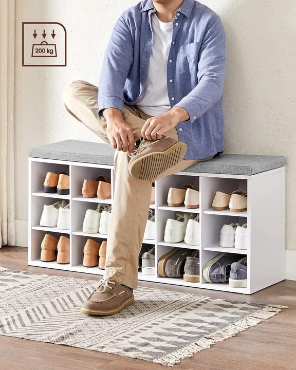 Actual product image Vasagle Shoe bench LHS15WT white, grey wood 105.0 cm (105 x 30 x 48 cm)