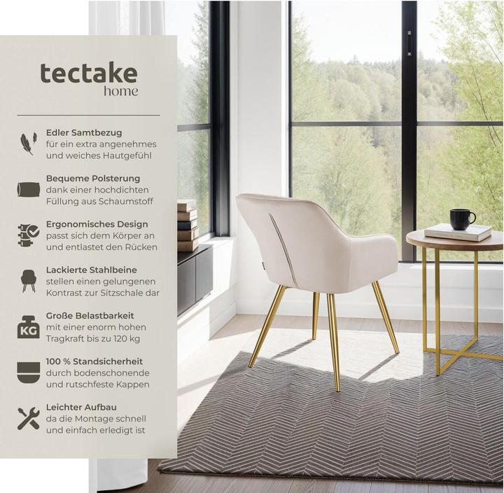 Actual product image tectake Chair Marilyn - with armrests, padded, velvet look, golden steel legs
