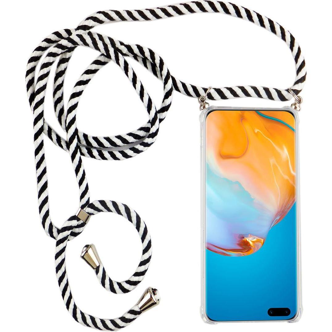 König Design Huawei P40 Pro Handykette Hülle mit Band Case zum umhängen mit Kordel Schwarz, Handykette, Transparent