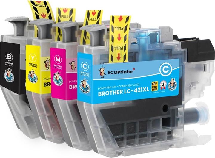 Produktbild ECOPrint ECOPrinter 4er Multipack – kompatible Tintenpatronen, Alternative zu Brother LC-421XL (CMYK)