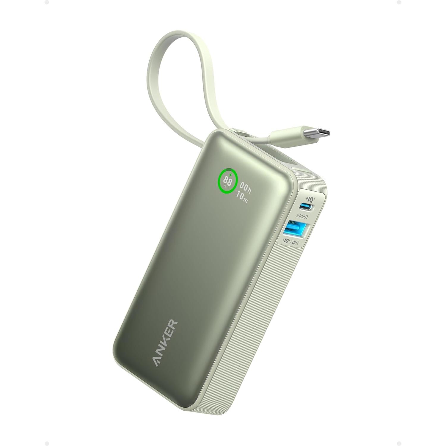 Anker-Nano Powerbank-10.000 MAh Powerbank Met Ingebouwde Usb C Kabel Pd 30 W Maximaal Vermogen Met 1 X Usb C 1 X Usb A Compatibel Met Iphone 15 14 Serie Macbook Galaxy Ipad Airpods En Nog Veel