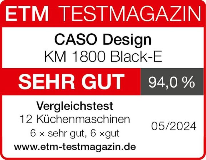 Image du produit Caso Robot de cuisine KM1800 Black E, bol en acier inoxydable (1800 W)