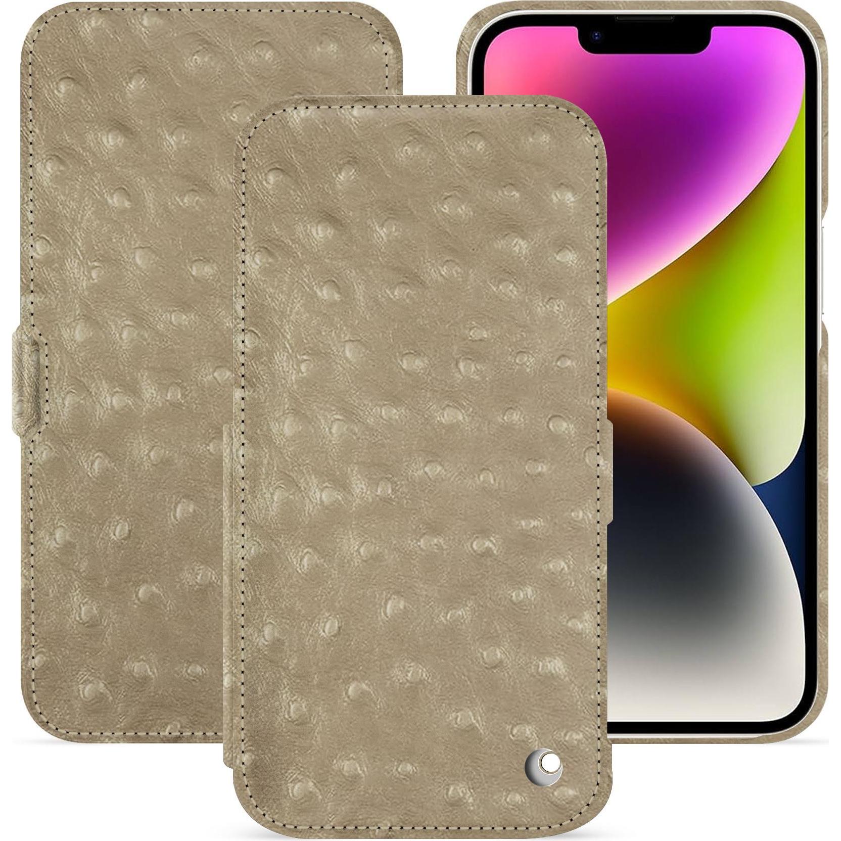 Noreve Lederschutzhülle horizontal (Apple iPhone 15 Plus), Smartphone Hülle, Beige
