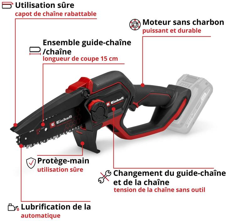 Immagine prodotto Einhell PROFESSIONAL Akku-Astkettensäge GP-PS 18/20 Li BL-Solo 4600080 (Sega a catena a batteria)