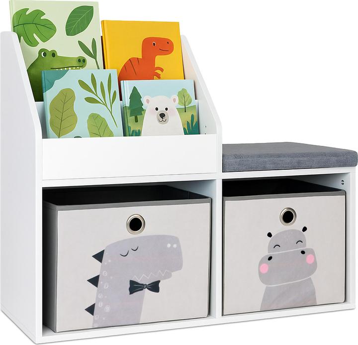 Relaxdays Kinderbank mit Bücherregal