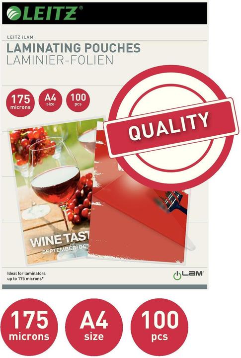Image du produit Leitz Films de plastification à chaud (A4, 100 pcs, 175 µm)