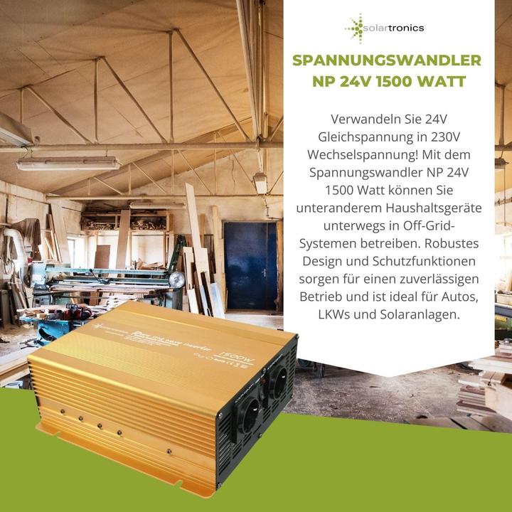 Actual product image Solartronics 24V 1500W Pure Sine Wave Inverter with USB 2.1A, Battery Compatible