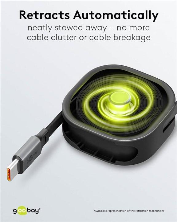 Image du produit Goobay Selbstaufrollendes USB-C-Kabel, 1 m, schwarzsilber (1 m, USB 2.0, 15 W)