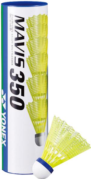 Actual product image Yonex Mavis 350 Nylon yellow blue (1 tin à 6 shuttles)
