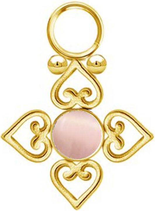 Produktbild Star Piercing Anhänger vergoldet pinker Katzenauge Stein vier filigrane Herzen (ohne Messing, Mineralisch, Chirurgenstahl 316L)