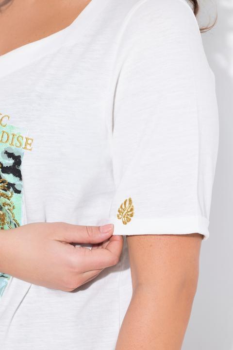 Actual product image Ulla Popken Paradise Sequined Tie Hem Graphic Tee (42, 44)